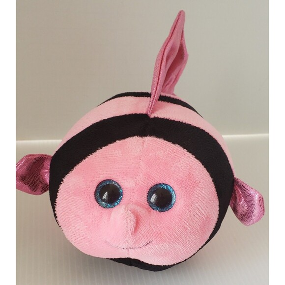 TY Beanie Ballz Gilly the Pink & Black Fish 8" Stuffed Toy Plush Striped 2013 - Picture 1 of 9